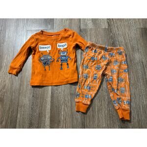 Gymboree Orange Robot Pajamas 12-18M Boys EUC 2 Piece Cotton